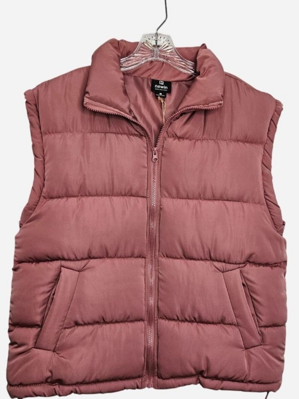 Newin Casual Mauve Pink Puffer Vest with Pockets & Front Zip Women's Size Large